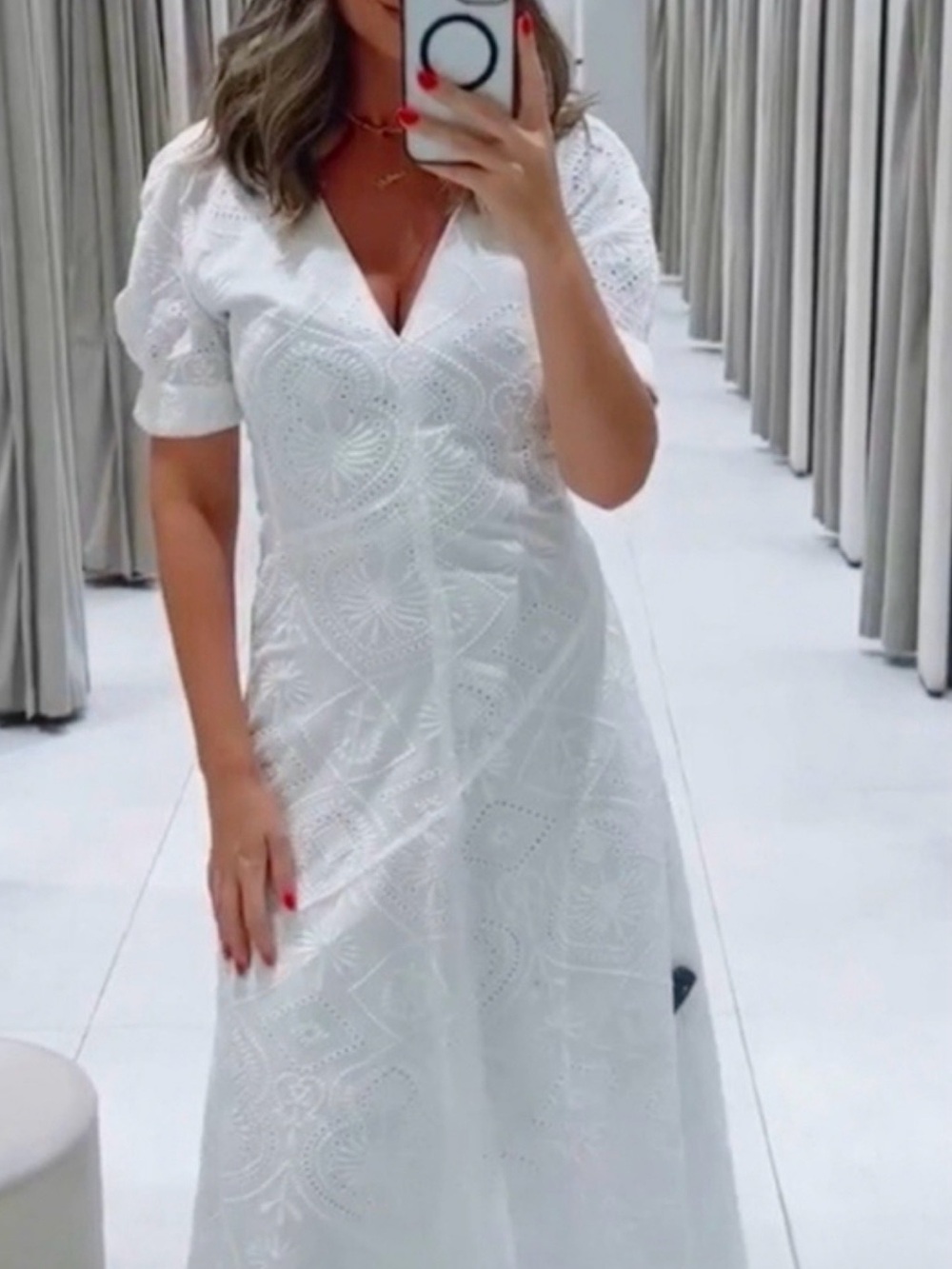 Zara White Embroidered Midi or Maxi Dress